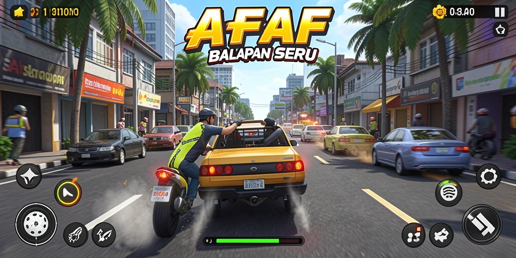 Screenshot gameplay AFAF menampilkan mobil balap di lintasan menantang.