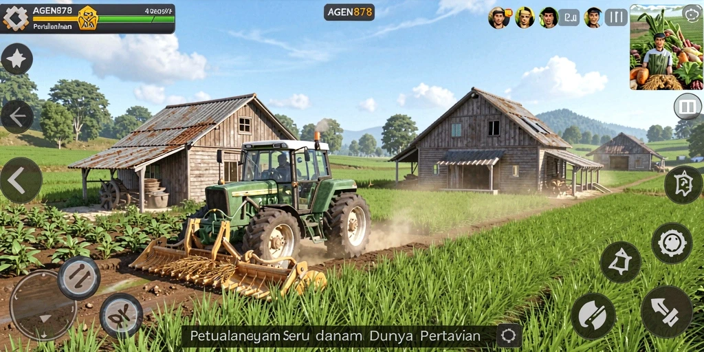 Tampilan screenshot AGEN878 yang menunjukkan ladang luas dan hasil panen.