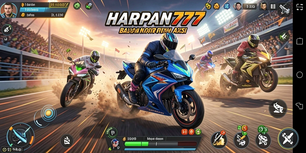 Tampilan gameplay seru di HARAPAN777 dengan balapan motor yang menegangkan.