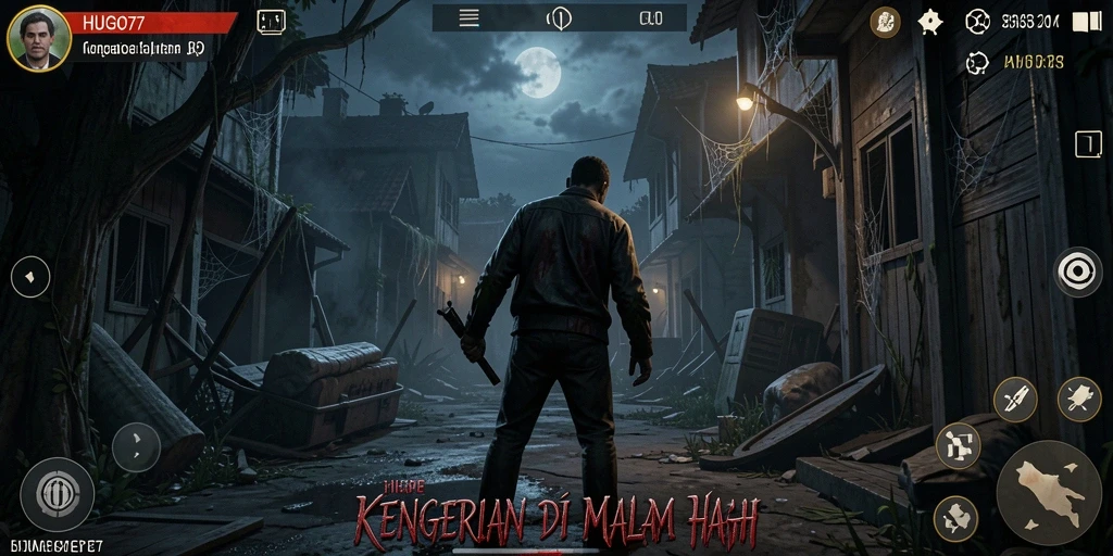 Gameplay menegangkan HUGO77 menampilkan suasana horor yang intens.