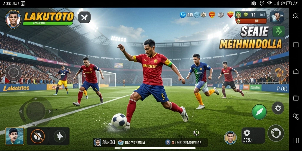 Tampilan aksi seru dalam gameplay sepak bola LAKUTOTO.