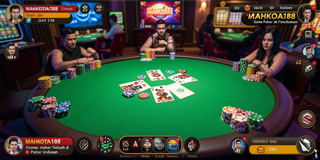 Screenshot gameplay MAHKOTA188 menampilkan aksi seru permainan poker.