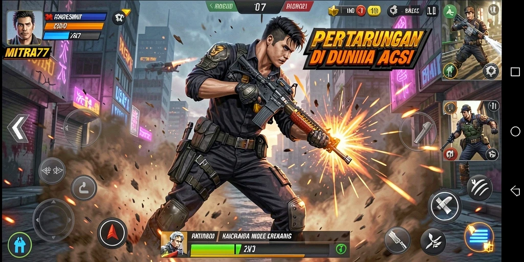 Tampilan gameplay seru dalam MITRA77 dengan aksi bertarung yang mendebarkan.