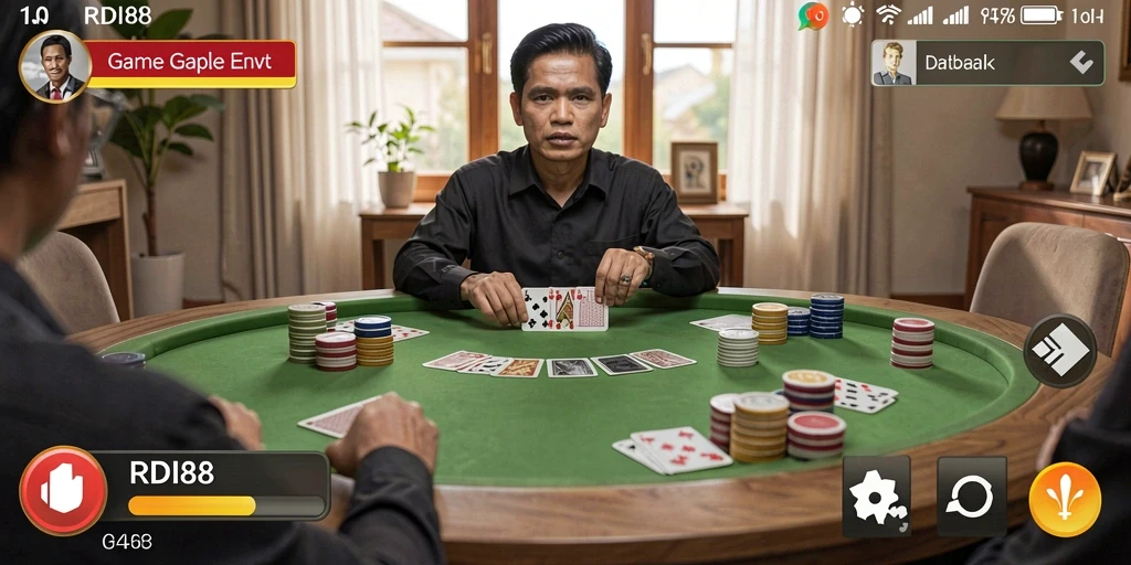 Screenshot utama RDI88 menampilkan permainan Gaple yang seru dan interaktif.